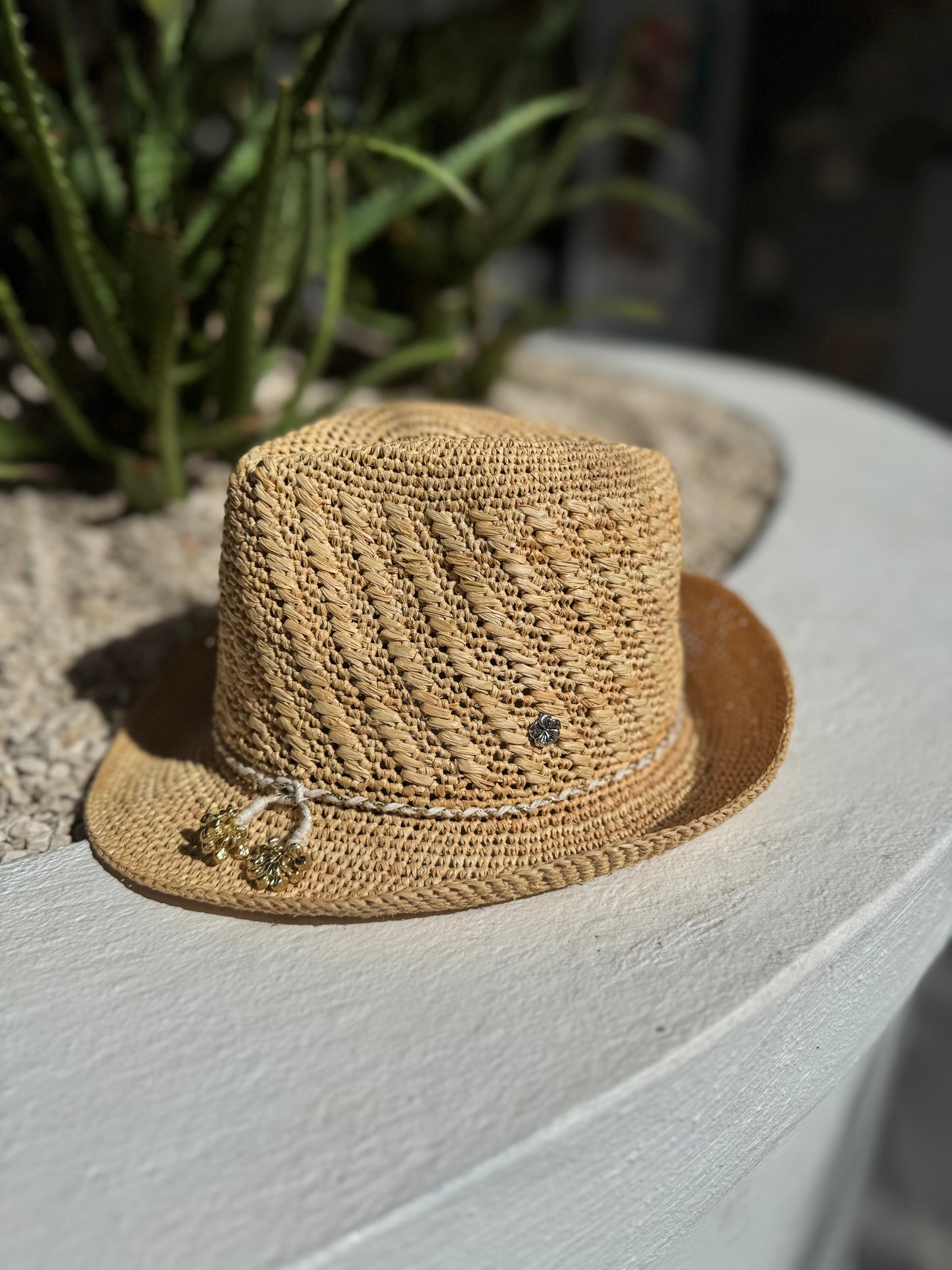 Lela Natural Crochet Rafia Fedora