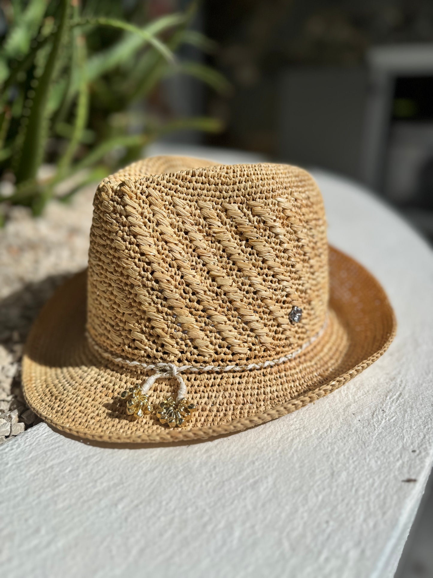 Lela Natural Crochet Rafia Fedora