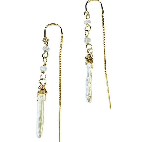 Moonstone & Pearl Theader Earrings