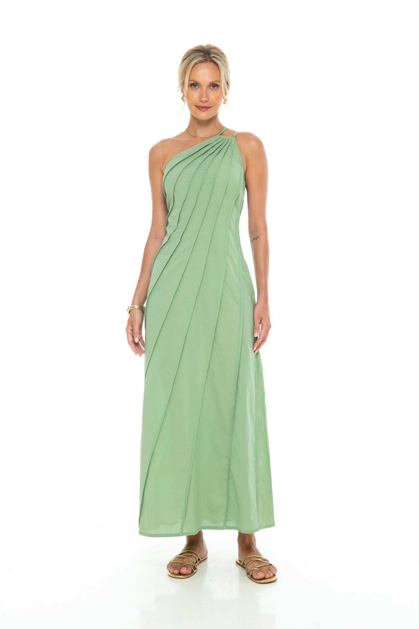 Piping One Shoulder Maxi Dress