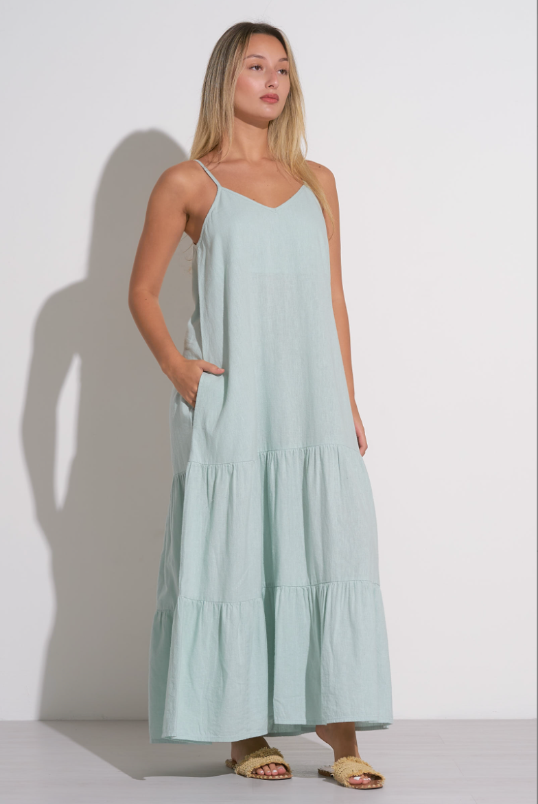 Teal Spaghetti Strap Tiered Dress