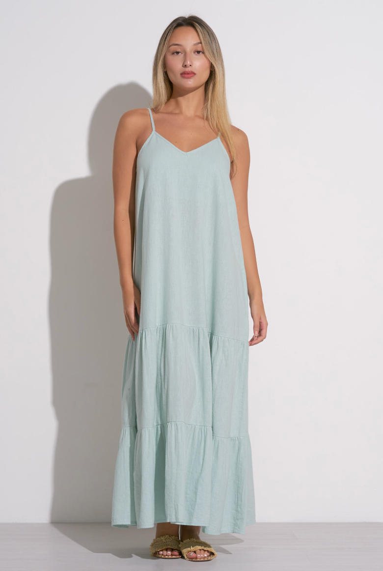 Teal Spaghetti Strap Tiered Dress