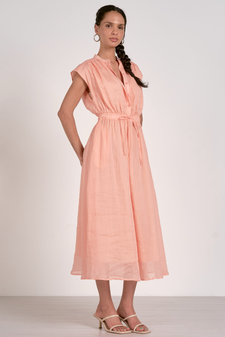 Peach Tie Waist Midi Dress
