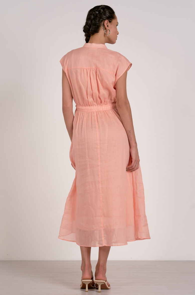 Peach Tie Waist Midi Dress