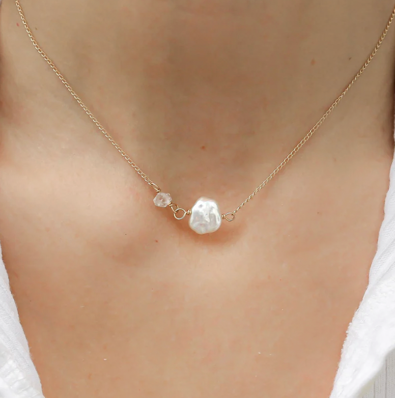 Herkimer and Oyster Pearl Necklace