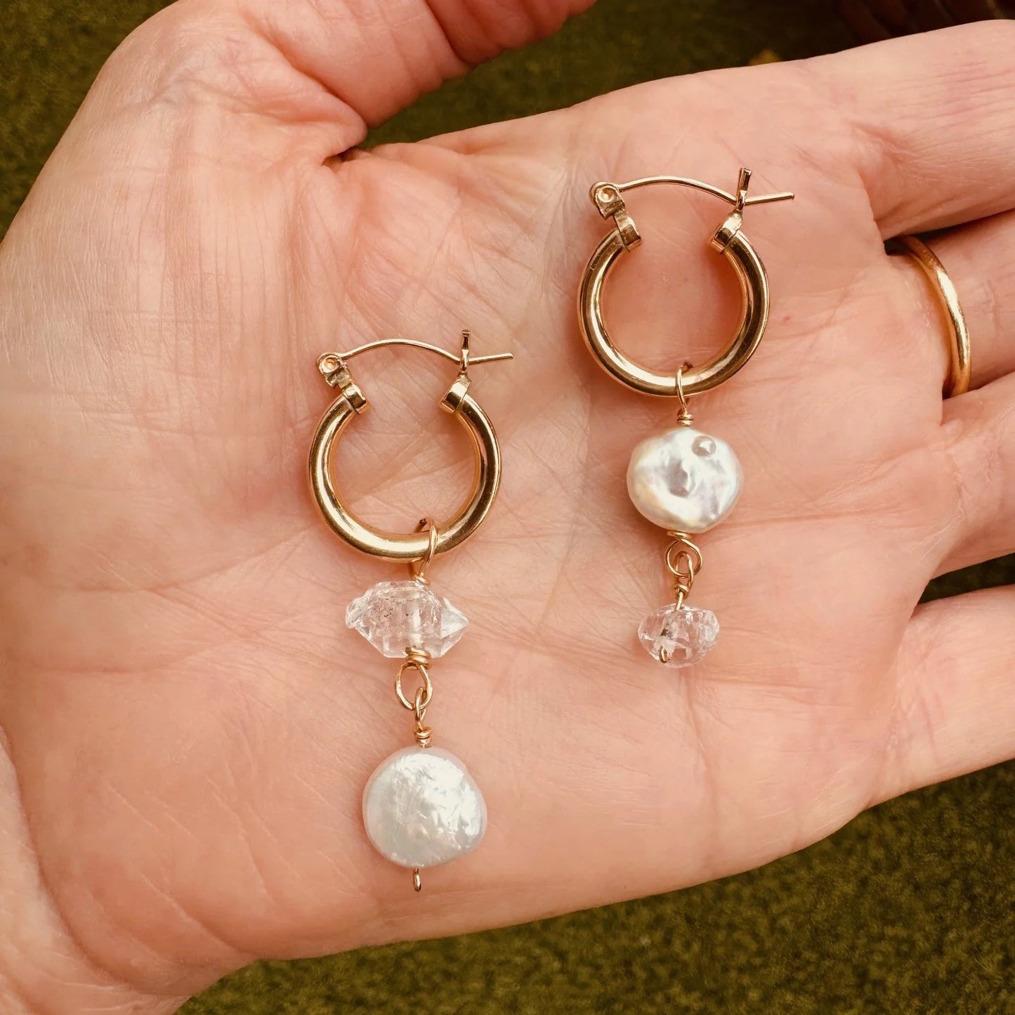 Ying-Yang Pearl & Herkimer Earrings