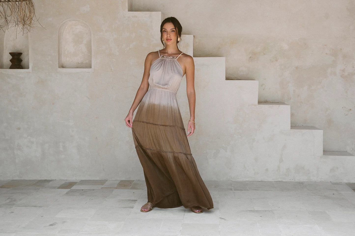 Modal Tiered Halter Maxi Dress