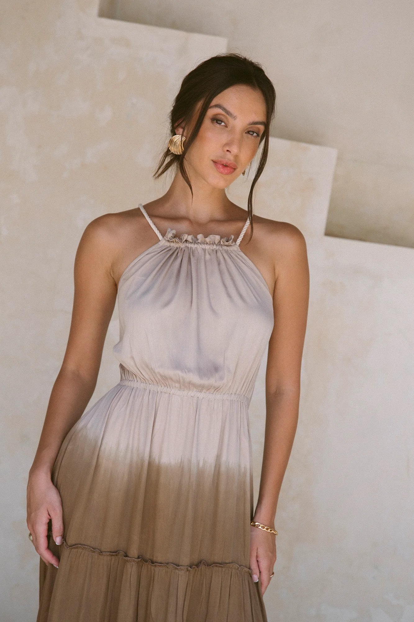 Modal Tiered Halter Maxi Dress