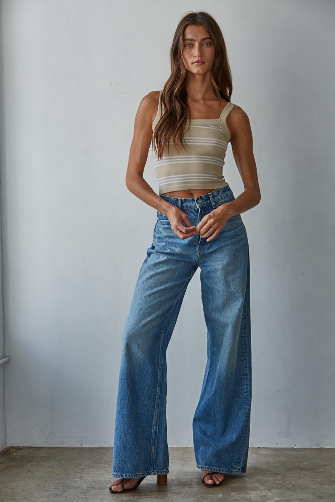 Weekend Striped Ribbed Tank