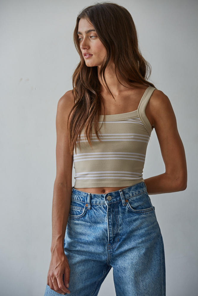 Weekend Striped Ribbed Tank