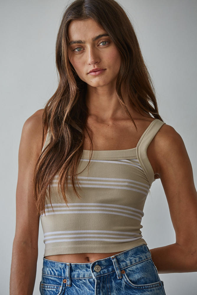 Weekend Striped Ribbed Tank