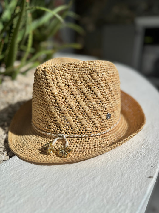 Lela Natural Crochet Rafia Fedora