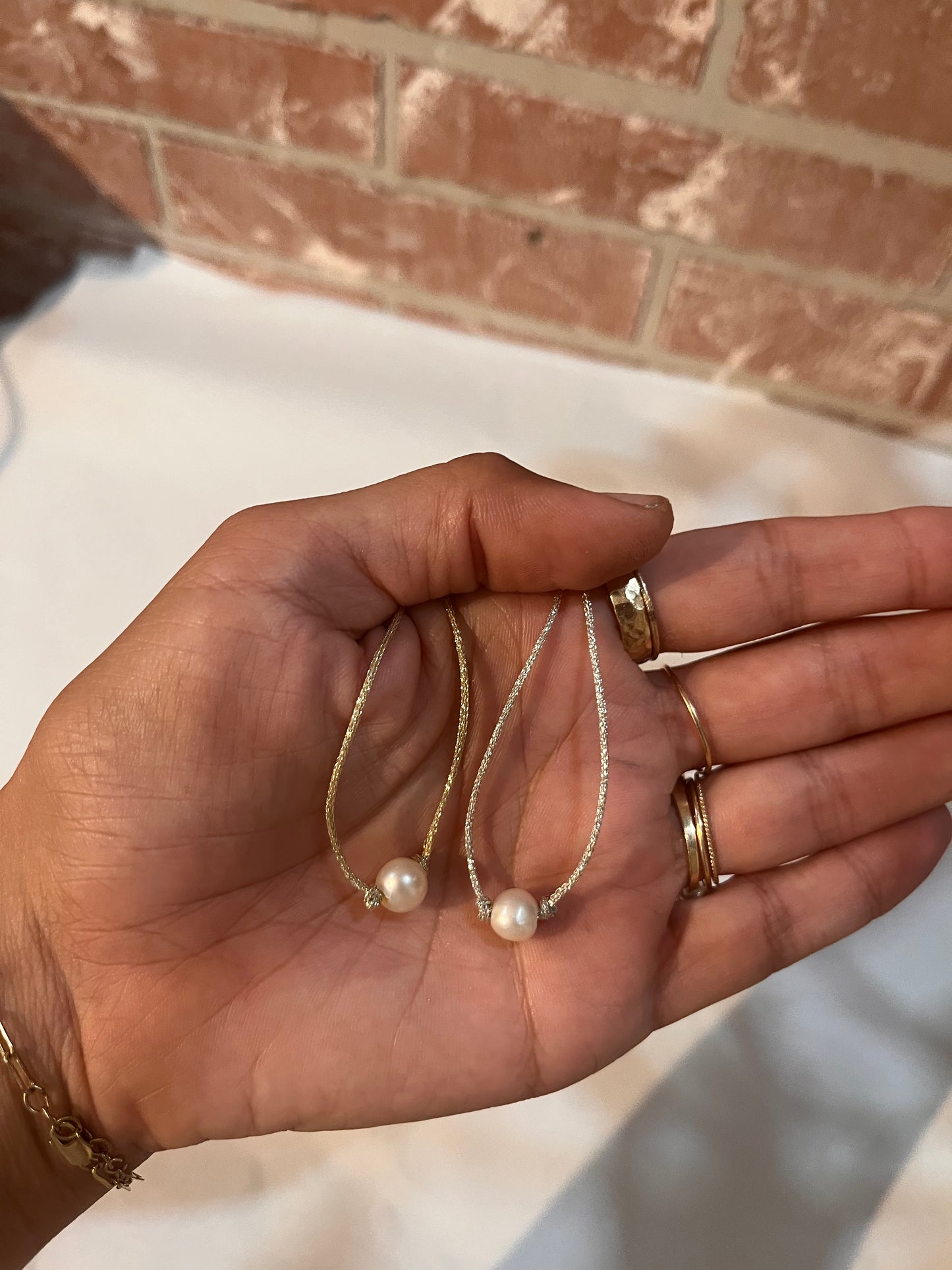 Metallic Cord + Pearl Necklace