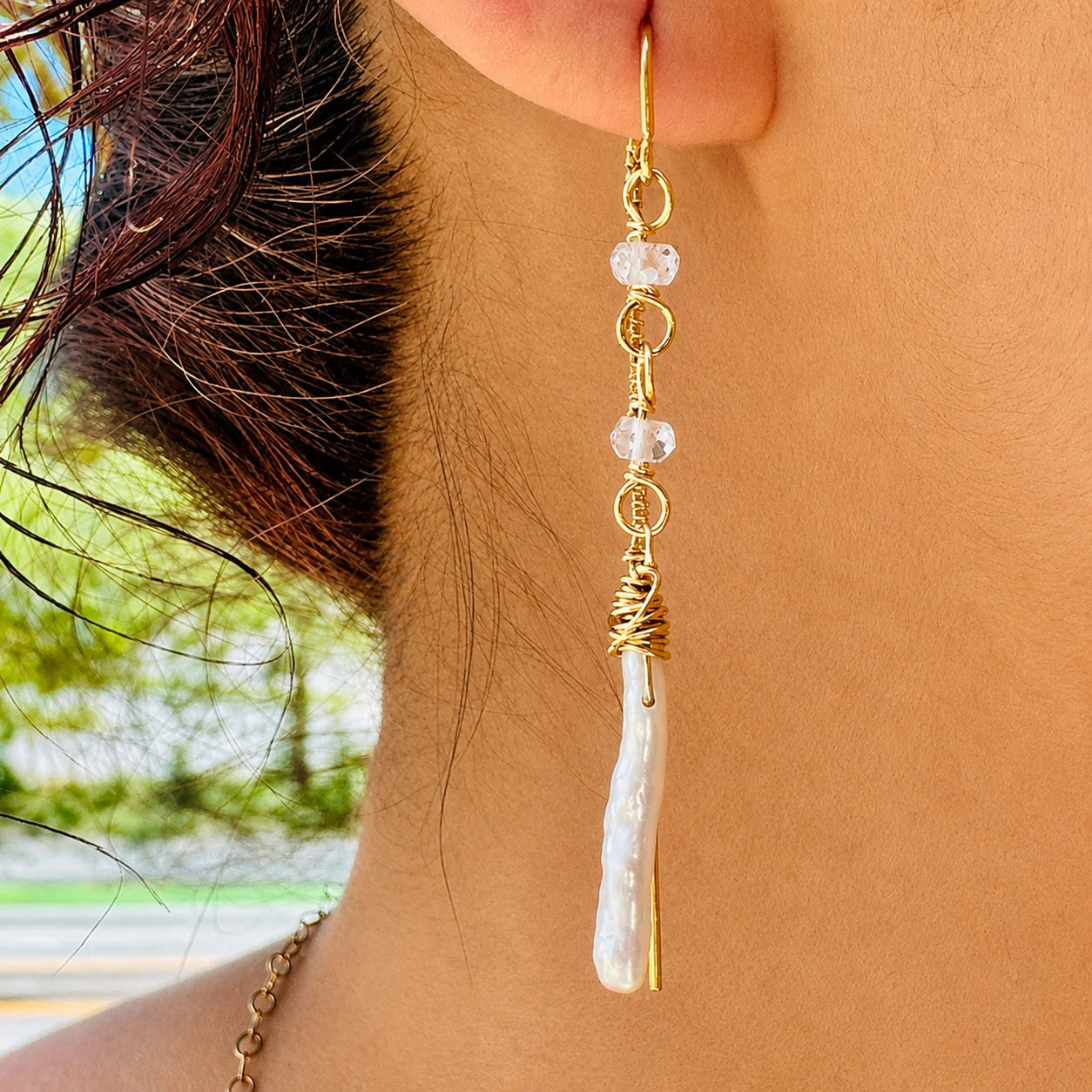 Moonstone & Pearl Theader Earrings
