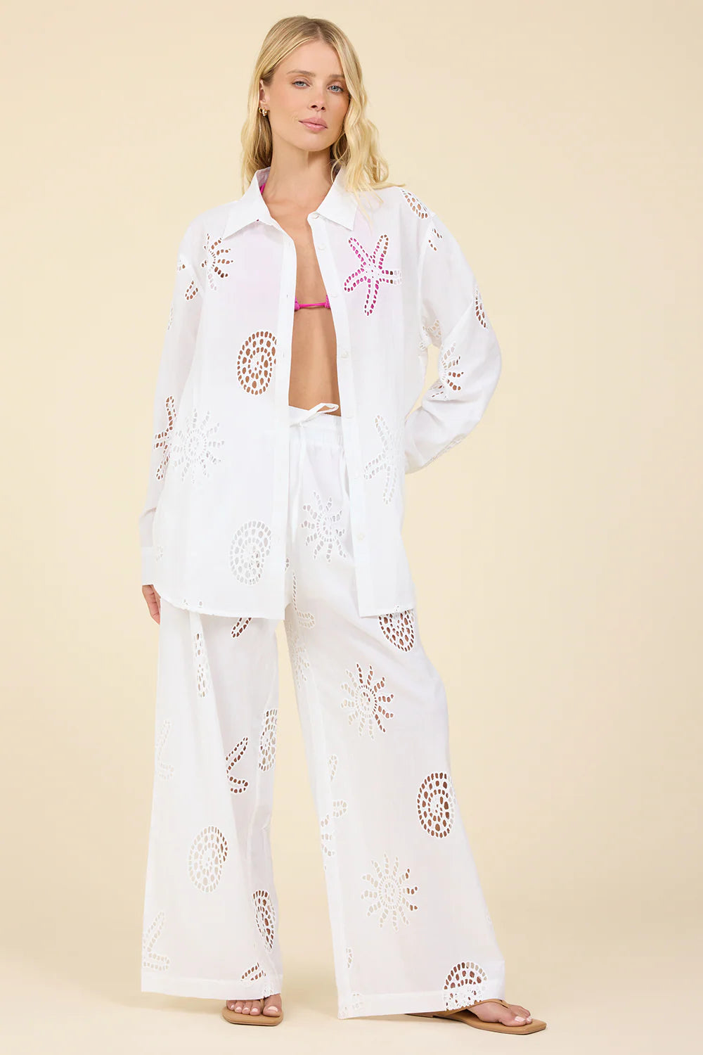 Ocean Eyelet Wide Leg Pants