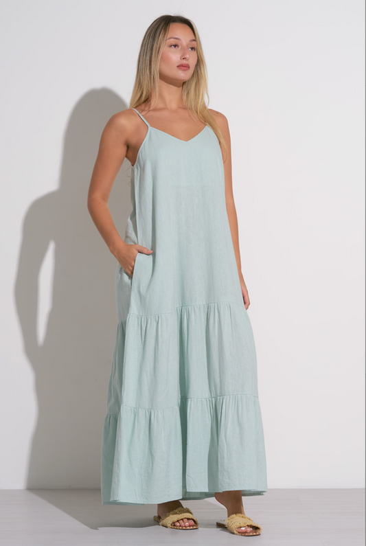 Teal Spaghetti Strap Tiered Dress
