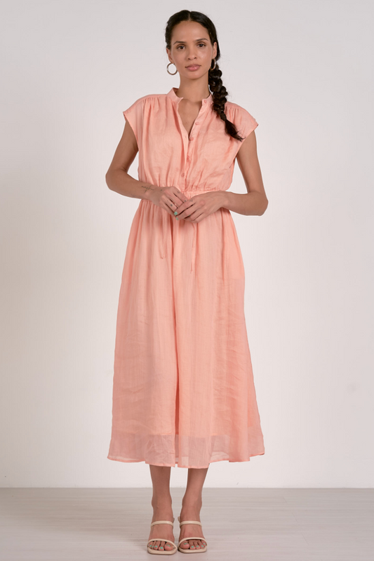 Peach Tie Waist Midi Dress