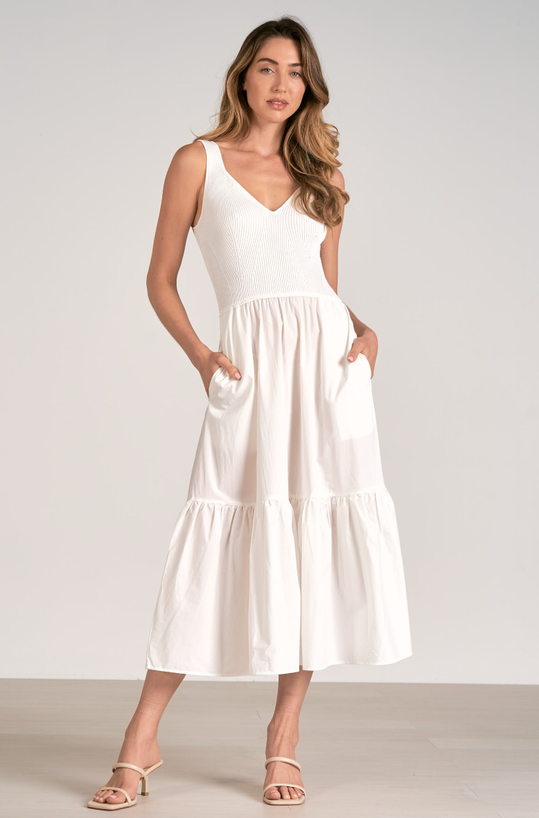 Knit Tank and Woven Skirt Tiered Midi Dress