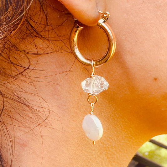 Ying-Yang Pearl & Herkimer Earrings