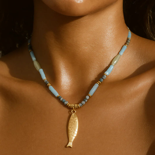 Akira Beaded Fish Pendant Necklace