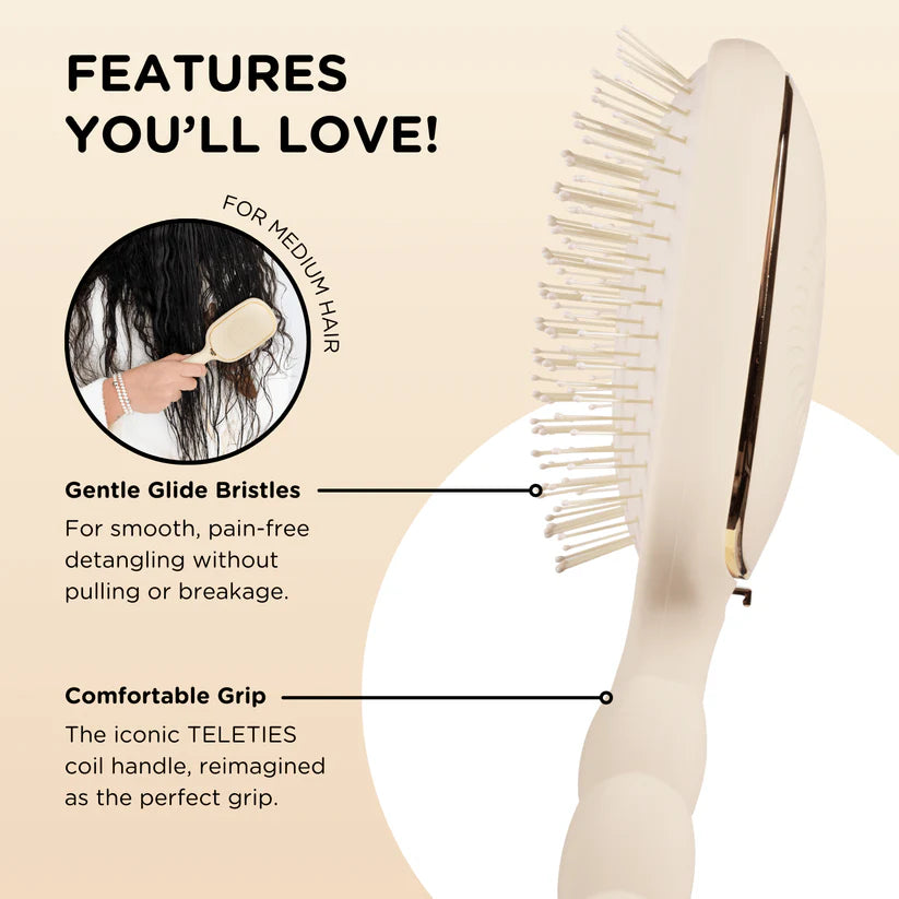 Teleties Detangler Hair Brush for Medium Hair – Tan - Full Size
